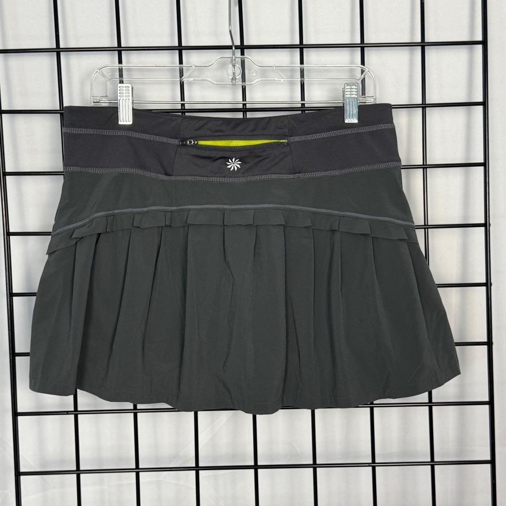 Athleta Runaround Pleated Athletic Skort Skirt Womens Medium‎ Gray Neon Yellow
